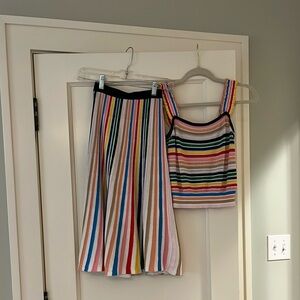 J. Crew Red and Blue Midi A-Line Skirt Set